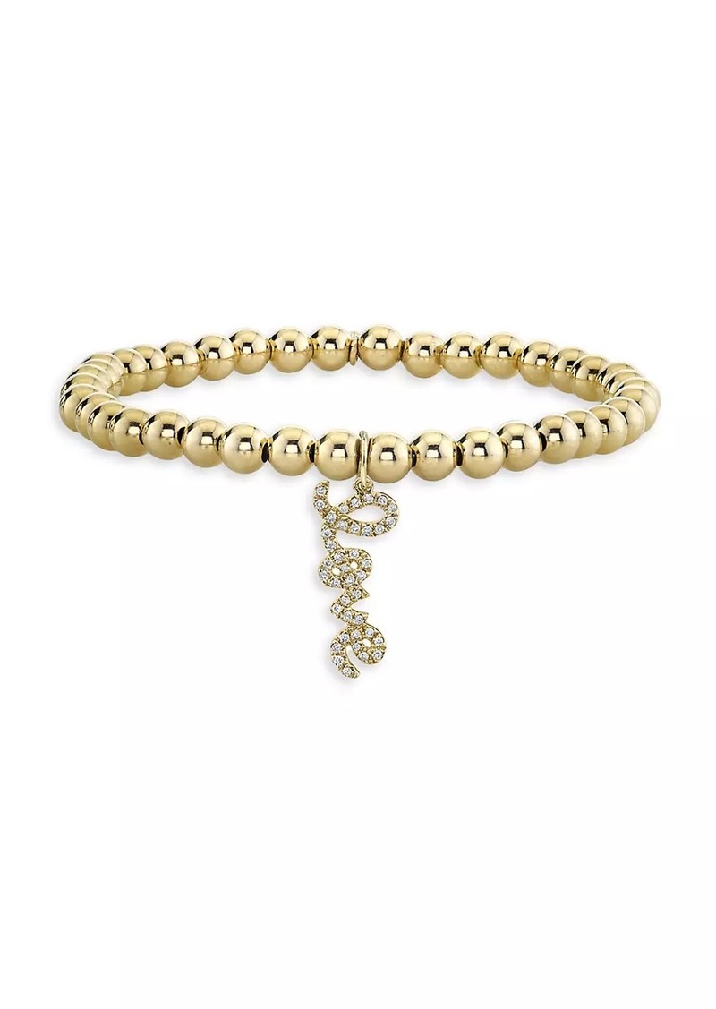 Sydney Evan Under The Sea Love Script 14K Yellow Gold & 0.12 TCW Diamond Beaded Bracelet