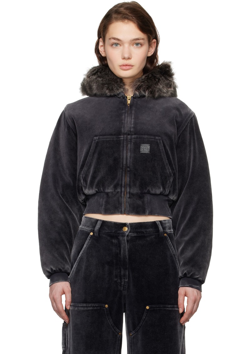 T by Alexander Wang alexanderwang. t Black Velour Workwear Shearling Trim Jacket