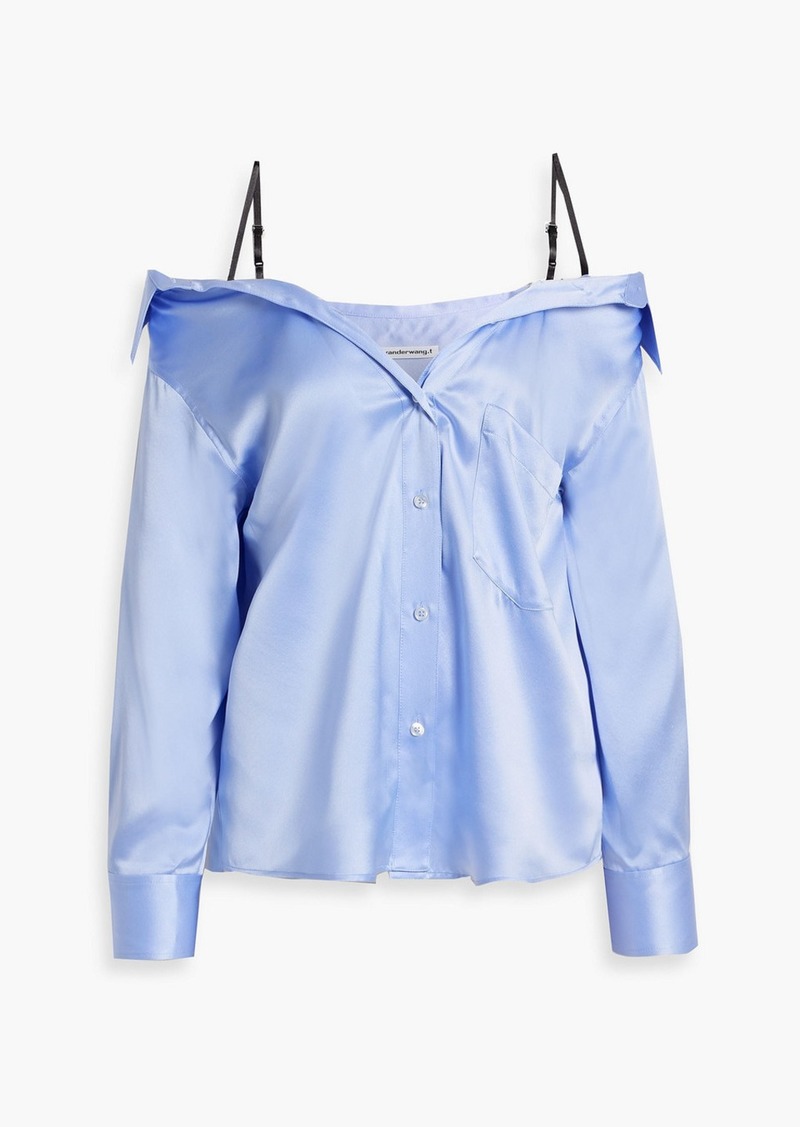 T by Alexander Wang alexanderwang.t - Cold-shoulder silk-satin top - Blue - M