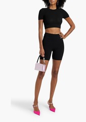 T by Alexander Wang alexanderwang.t - Cropped appliquéd pointelle-knit top - Black - XS