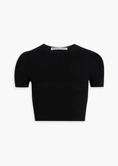 T by Alexander Wang alexanderwang.t - Cropped appliquéd pointelle-knit top - Black - XS