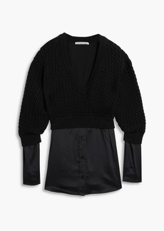 T by Alexander Wang alexanderwang.t - Layered cable-knit cotton-blend and satin sweater - Black - XS
