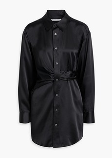 T by Alexander Wang alexanderwang.t - Twist-front silk-satin mini shirt dress - Black - US 6
