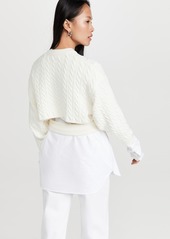 T by Alexander Wang alexanderwang.t Bi-Layer Cable Cardigan With Oxford Shirting