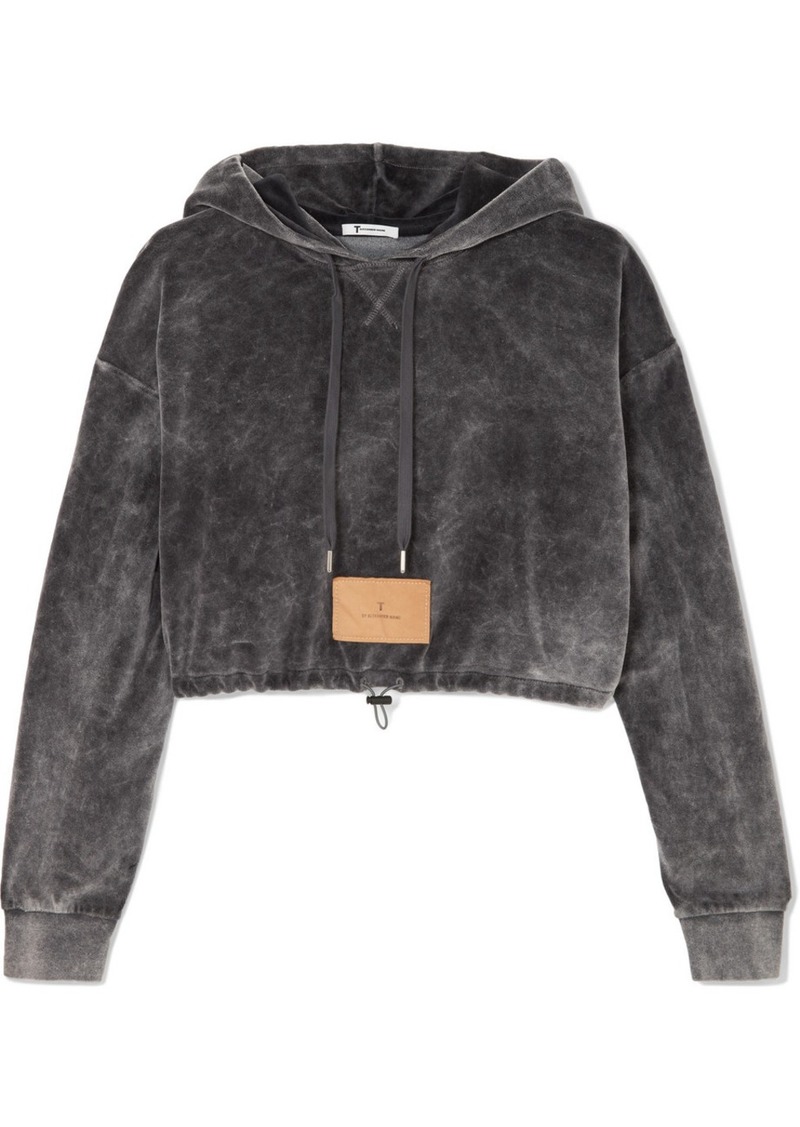 T by Alexander Wang Cropped cotton-blend velour hooded top