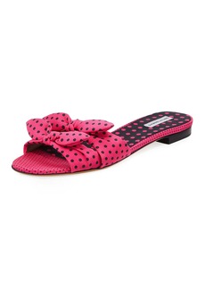 Tabitha Simmons Cleo Polka-Dot Bow Flat Slide Sandals
