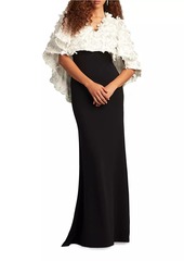 Tadashi 3D Floral Cape-Sleeve Gown