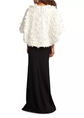 Tadashi 3D Floral Cape-Sleeve Gown