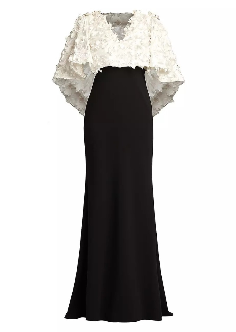 Tadashi 3D Floral Cape-Sleeve Gown