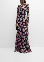 Tadashi A-Line Floral Applique Net Gown