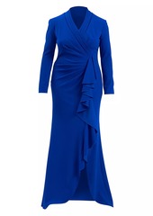 Tadashi Plus Asymmetic Ruffle Crepe Gown