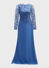 Tadashi Bracelet-Sleeve Embroidered Sequin Lace Gown