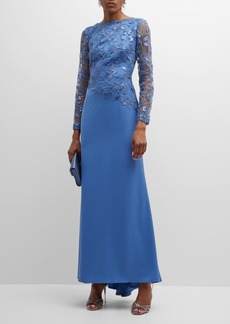 Tadashi Bracelet-Sleeve Embroidered Sequin Lace Gown