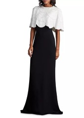 Tadashi Contrast Pearl Capelet Gown