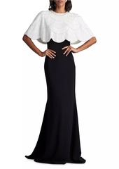 Tadashi Contrast Pearl Capelet Gown