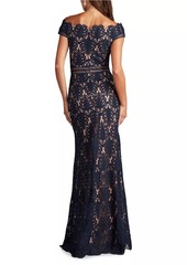 Tadashi Corded Lace Off-The-Shoulder Gown