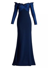 Tadashi Crepe Off-The-Shoulder Gown