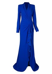 Tadashi Crepe Ruffled Long-Sleeve Gown