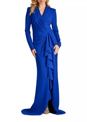 Tadashi Crepe Ruffled Long-Sleeve Gown