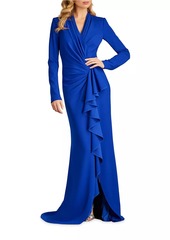 Tadashi Crepe Ruffled Long-Sleeve Gown