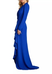 Tadashi Crepe Ruffled Long-Sleeve Gown