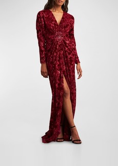 Tadashi Dolman-Sleeve Sequin Velvet Gown
