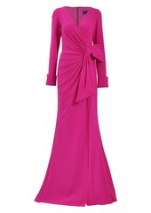 Tadashi Draped Bow Long-Sleeve Gown