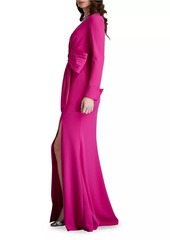 Tadashi Draped Bow Long-Sleeve Gown