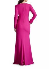 Tadashi Draped Bow Long-Sleeve Gown