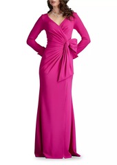 Tadashi Draped Bow Long-Sleeve Gown