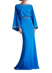 Tadashi Embroidered Blouson Cowl-Back Gown