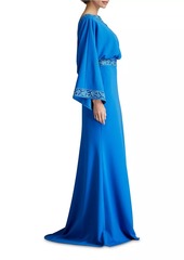 Tadashi Embroidered Blouson Cowl-Back Gown