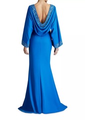 Tadashi Embroidered Blouson Cowl-Back Gown