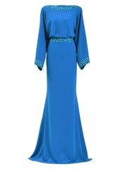 Tadashi Embroidered Blouson Cowl-Back Gown