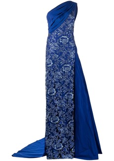 Tadashi floral-embroidered draped gown
