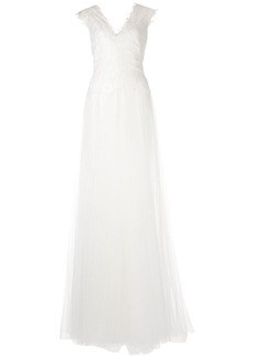 Tadashi floral-lace bodice bridal gown