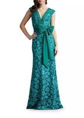 Tadashi Floral Lace Bow Sleeveless Gown