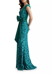 Tadashi Floral Lace Bow Sleeveless Gown