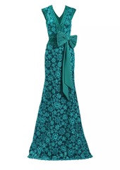 Tadashi Floral Lace Bow Sleeveless Gown