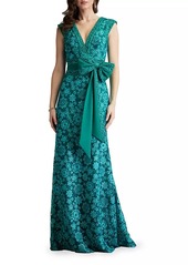 Tadashi Floral Lace Bow Sleeveless Gown