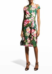Tadashi Floral-Print Cutout-Shoulder Sheath Dress