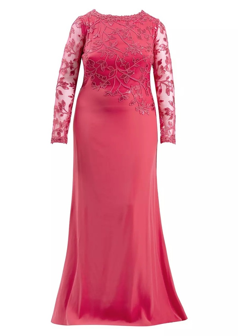 Tadashi Floral Sequin Long-Sleeve Gown