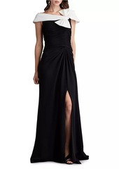 Tadashi Knotted Bow & Gathered Crepe Gown