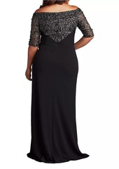 Tadashi Plus Lace & Crepe Off-The-Shoulder Gown