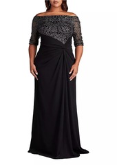 Tadashi Plus Lace & Crepe Off-The-Shoulder Gown