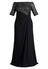 Tadashi Plus Lace & Crepe Off-The-Shoulder Gown