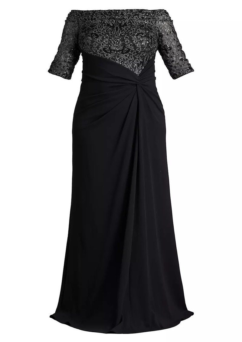 Tadashi Plus Lace & Crepe Off-The-Shoulder Gown