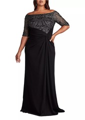 Tadashi Plus Lace & Crepe Off-The-Shoulder Gown