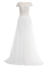 Tadashi Lace Cap-Sleeve Gown