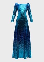 Tadashi Long-Sleeve Sequin A-Line Gown
